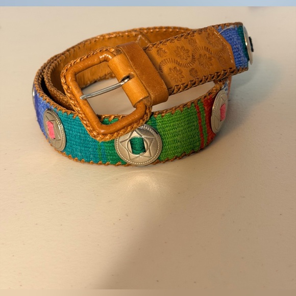 Source Unknown Accessories - Handcrafted leather and woven concho belt women M